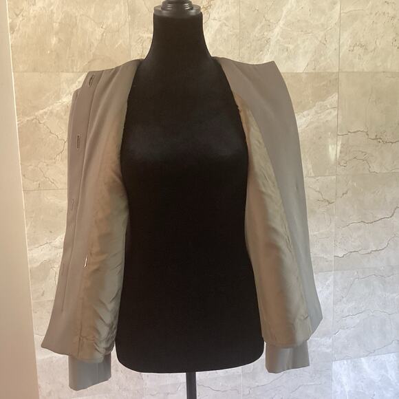 VTG Giorgio Armani Blazer 38 Olive Wool Collarless Minimalist Italy Structured - Picture 11 of 11